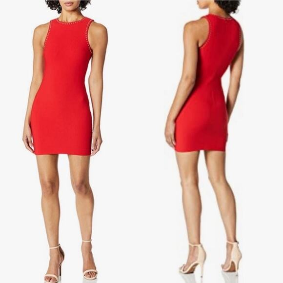 Likely Women's Red Studded Sleeveless Manhattan Bodycon Mini Dress Size 2 - Picture 2 of 11